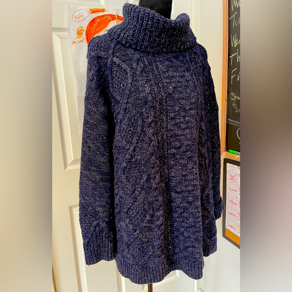 Lands' End Women's Navy Cable Knit Cowl Neck Sweater